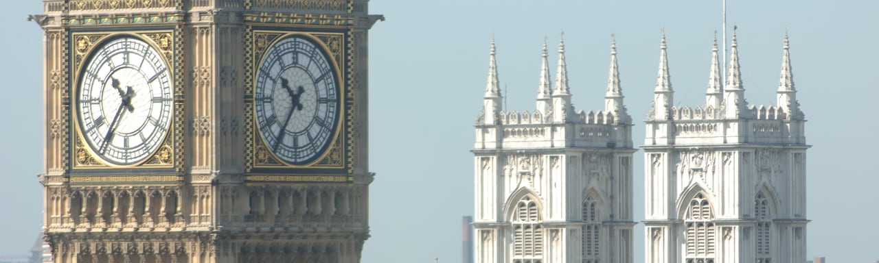 The tower clock, Big Ben, with Westminster Abbey in the background The tower clock, Big Ben, with Westminster Abbey in the background