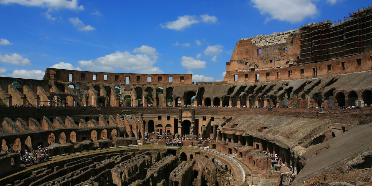 The interior of the Colosseum in Rome, Italy The interior of the Colosseum in Rome, Italy