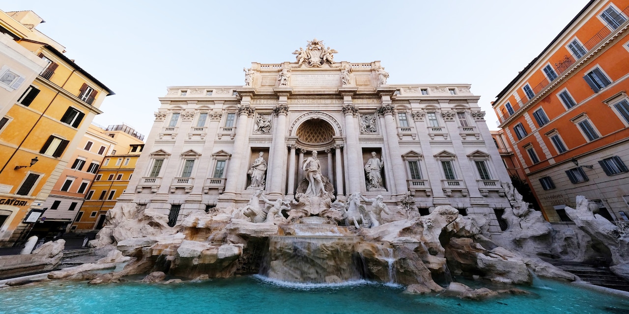 Water cascading from the Trevi Fountain in Rome