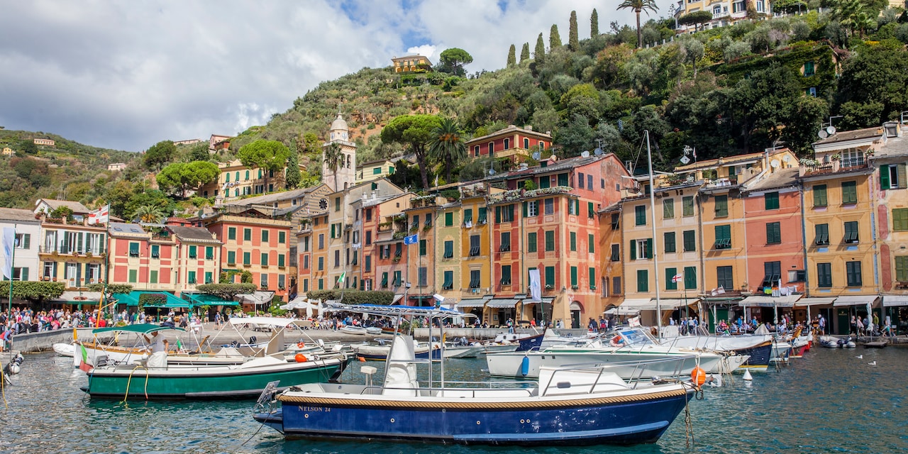 Boats anchored in the harbor of Portofino, Italy Boats anchored in the harbor of Portofino, Italy