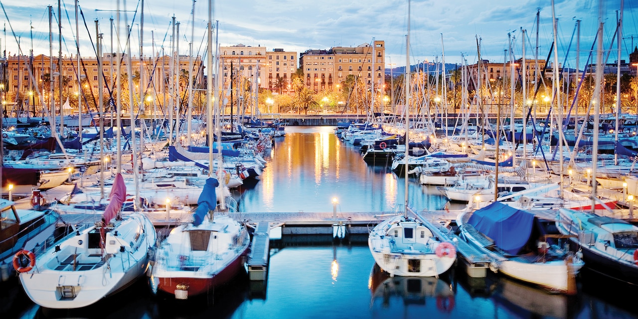 Sailboats docked in the port of Barcelona Sailboats docked in the port of Barcelona