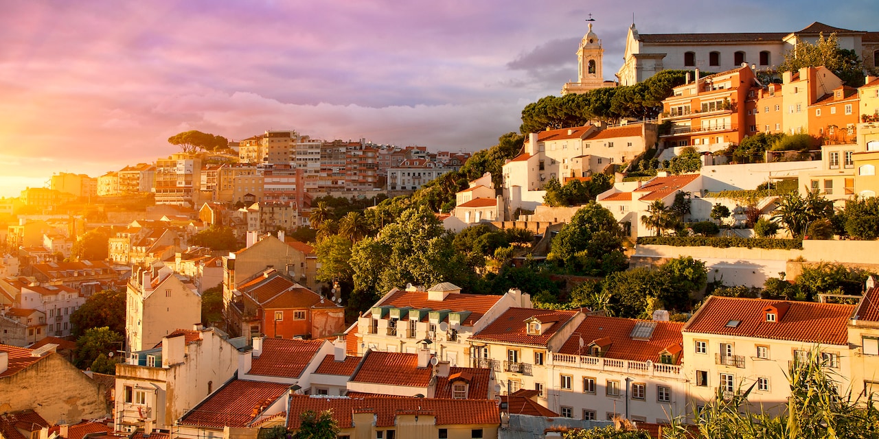 The city of Lisbon at sunset