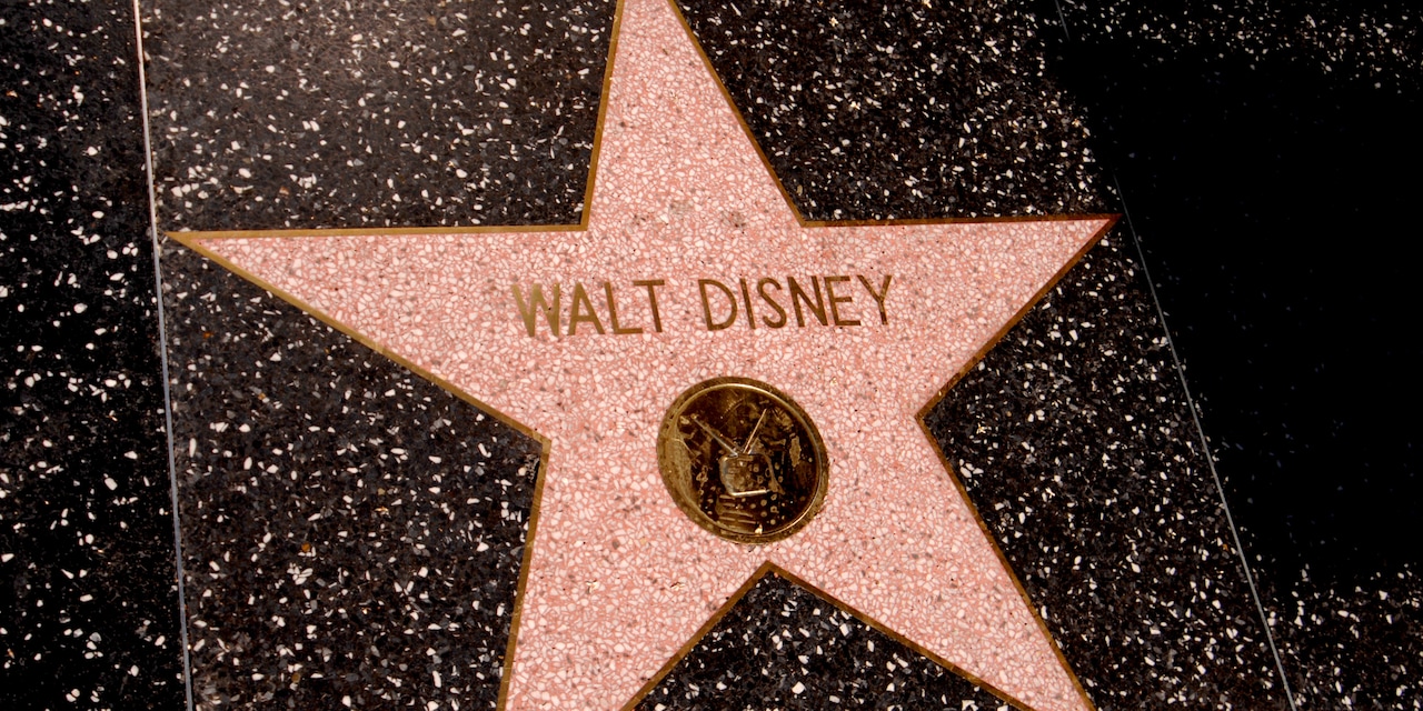 Walt Disney's star on the Walk of Fame sidewalk in Hollywood, California