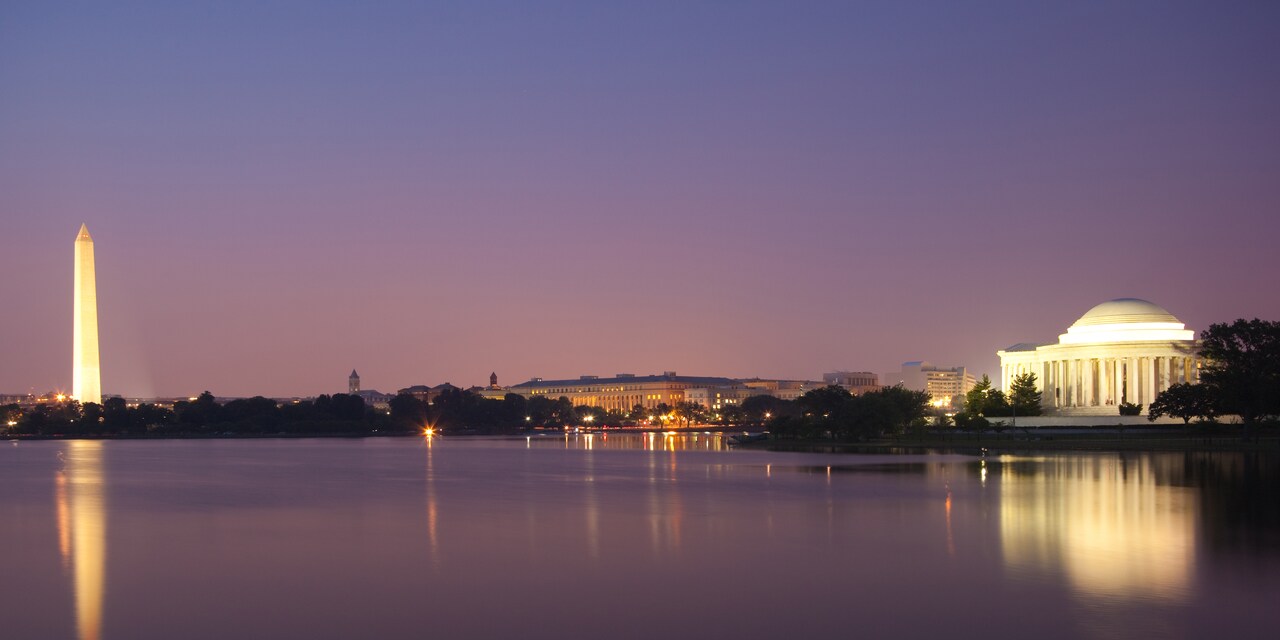 The Washington Memorial and Jefferson Memorial in Washington D.C. at night The Washington Memorial and Jefferson Memorial in Washington D.C. at night