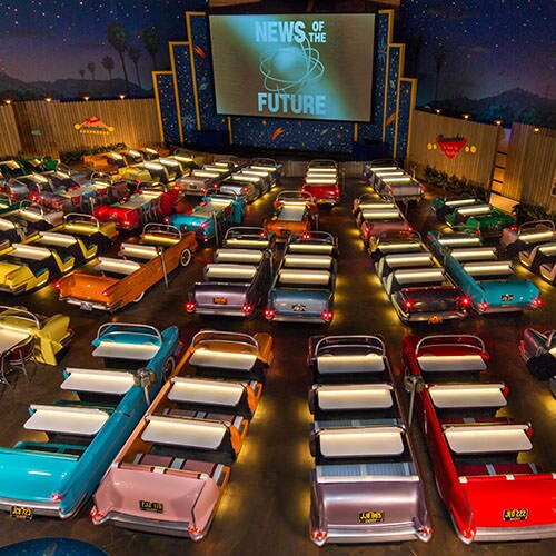 Overhead view of convertible 1950s era car dining booths (thumbnail-size render as extracted)