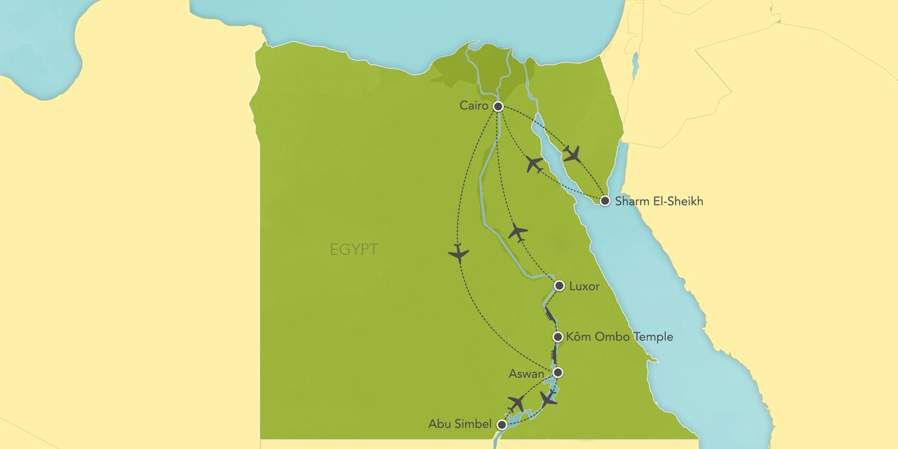 Interactive map of Egypt, showing a summary of each day's activities.