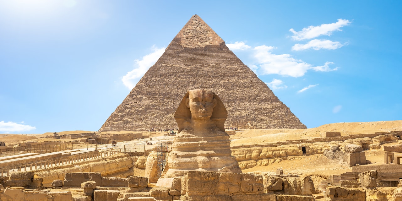 The Great Sphinx of Giza in front of the Pyramid of Khafra