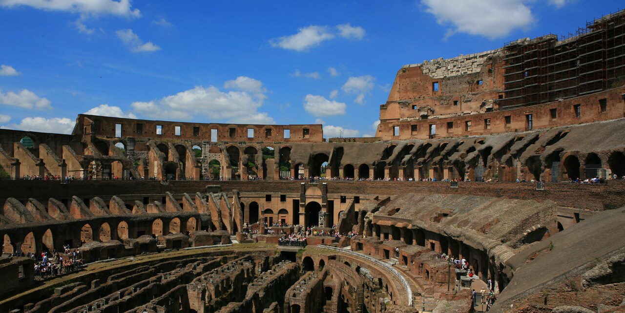 The interior of the Colosseum in Rome, Italy