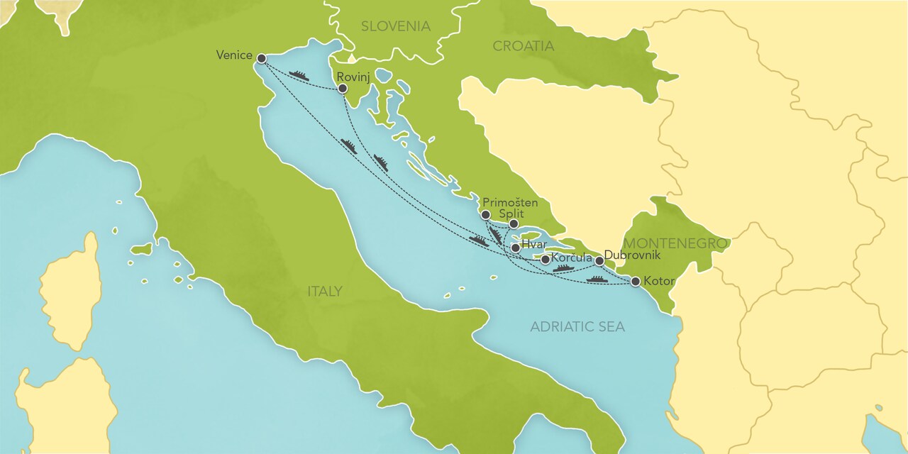 Interactive map of the Adriatic, showing a summary of each day's activities.