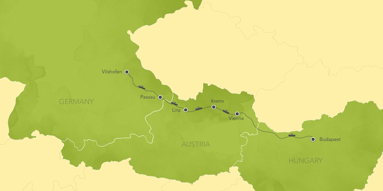 Interactive map of the Danube River Cruise: Christmas Markets west itinerary