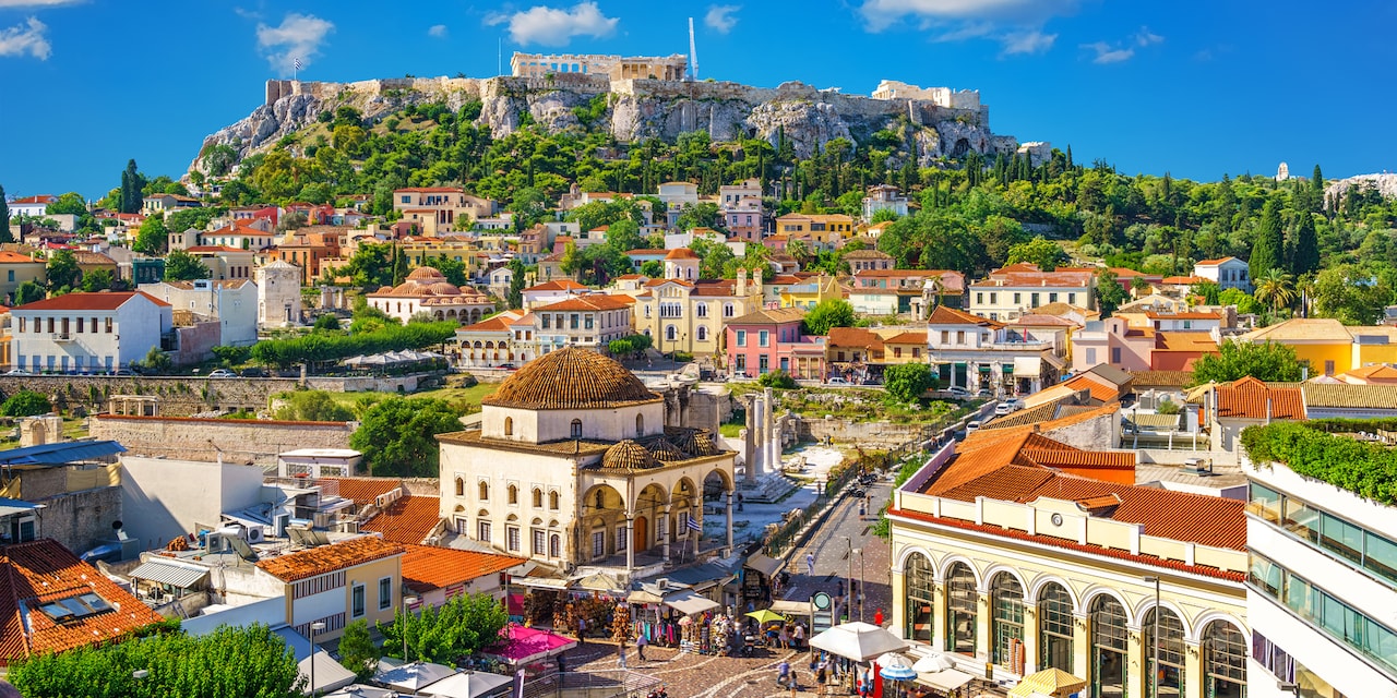 Roofs of Athens with the Acropolis on a hill above