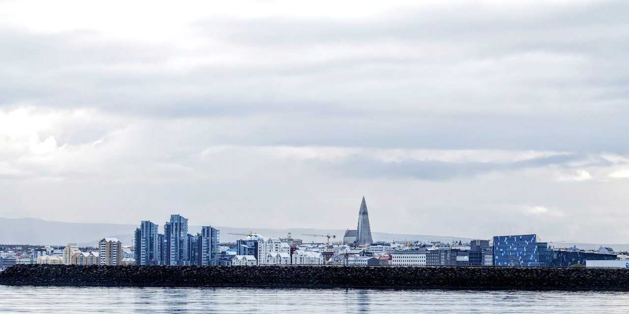 The skyline of Reykjavik taken from across the lake