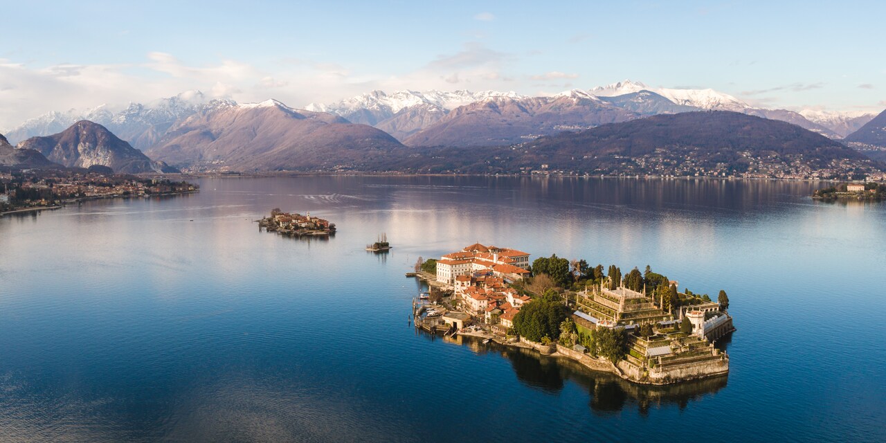 The 3 Borromean Islands, including Isola Bella, in Lake Maggiore in Northern Italy off the coast of Stresa