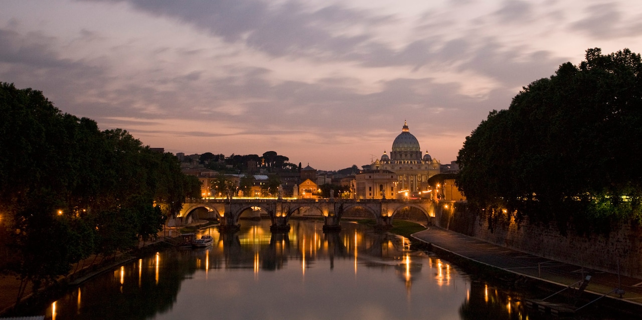 The River Tiber and St. Peter's Basilica at sunset