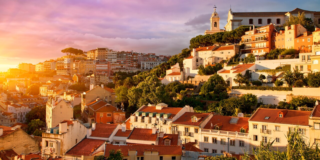 The city of Lisbon at sunset