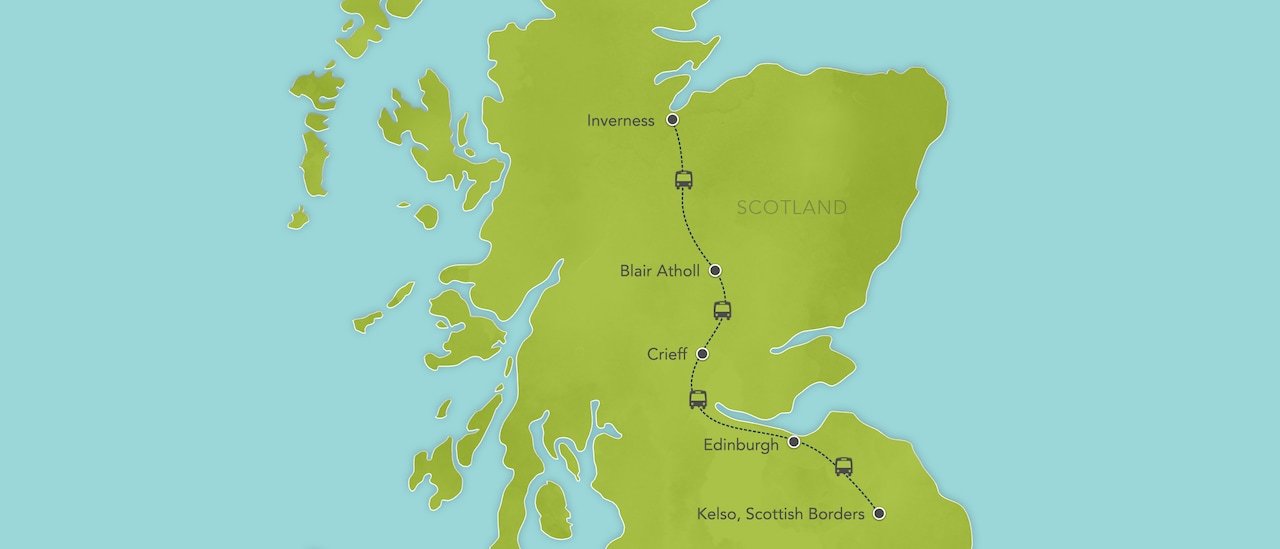 Interactive map of Scotland, showing a summary of each day's activities.