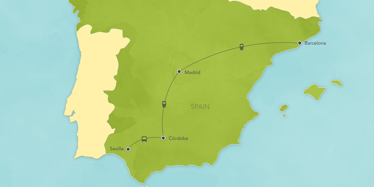 Interactive map of Spain, showing a summary of each day's activities.