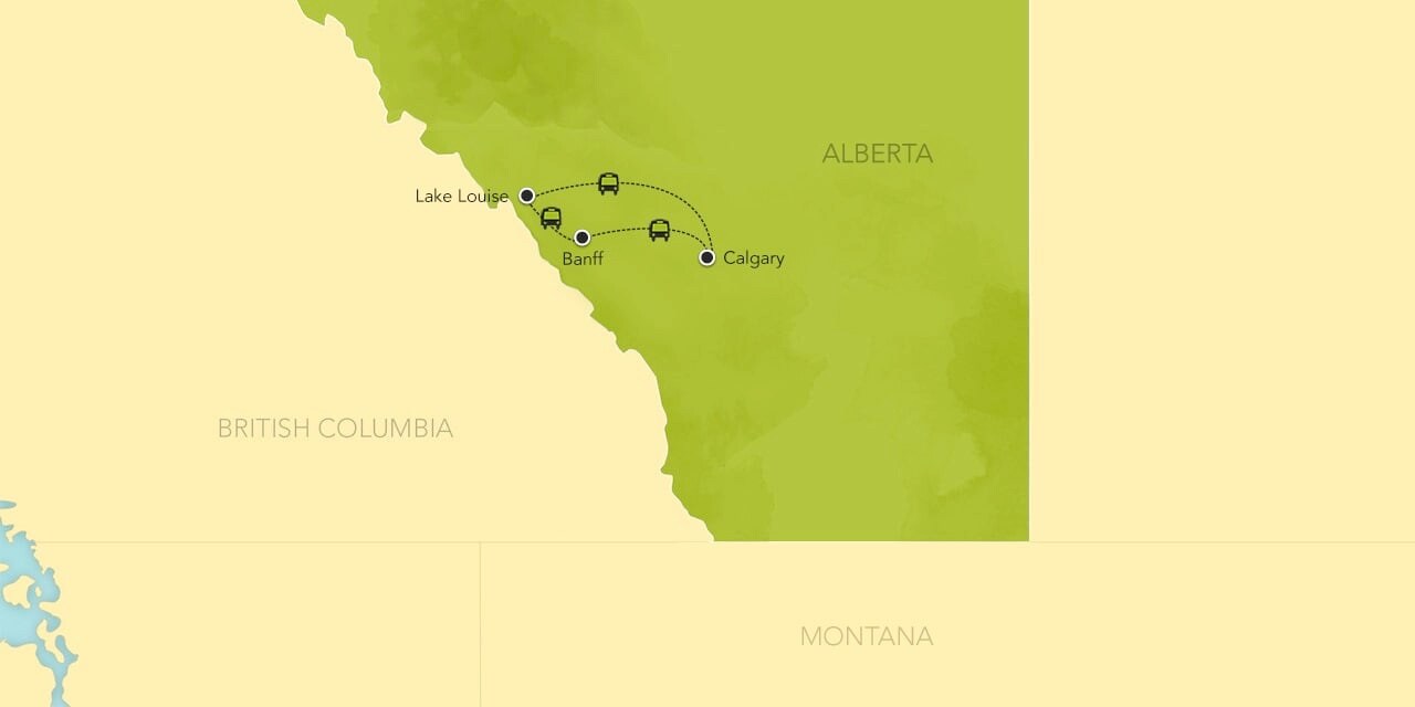 Interactive map of the Canadian Rockies, showing a summary of each day's activities.