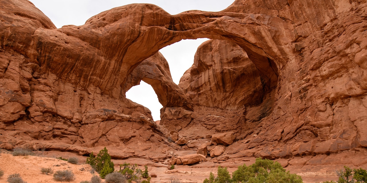 Two arch rock formations in Moab, Utah