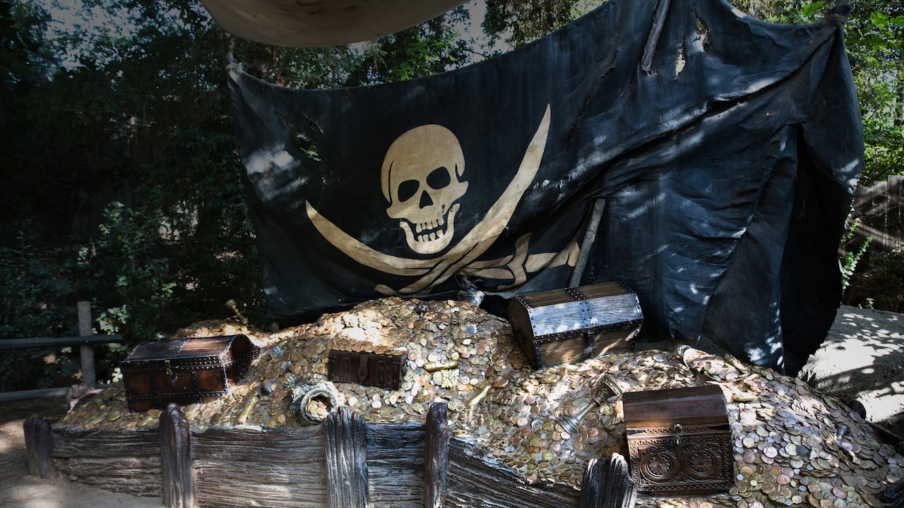 A pile of coins at Pirate's Lair on Tom Sawyer Island