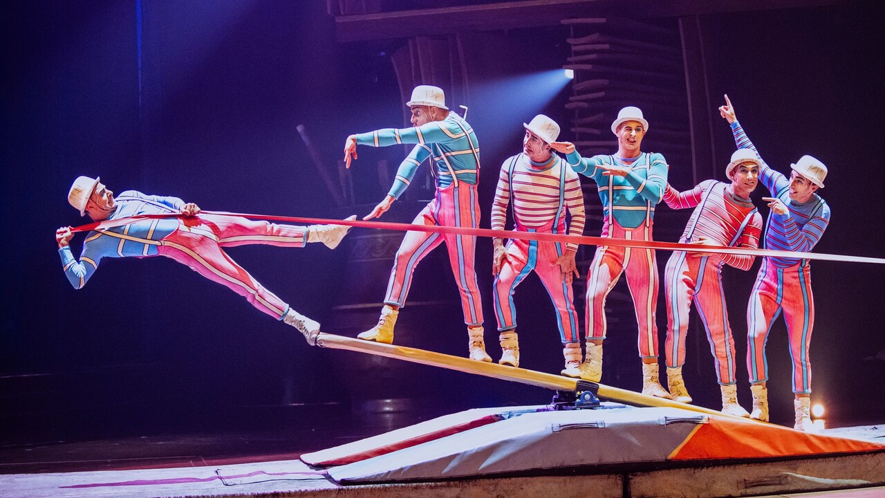 The Elasticoeurmen characters performing an act from Drawn to Life Presented by Cirque du Soleil and Disney