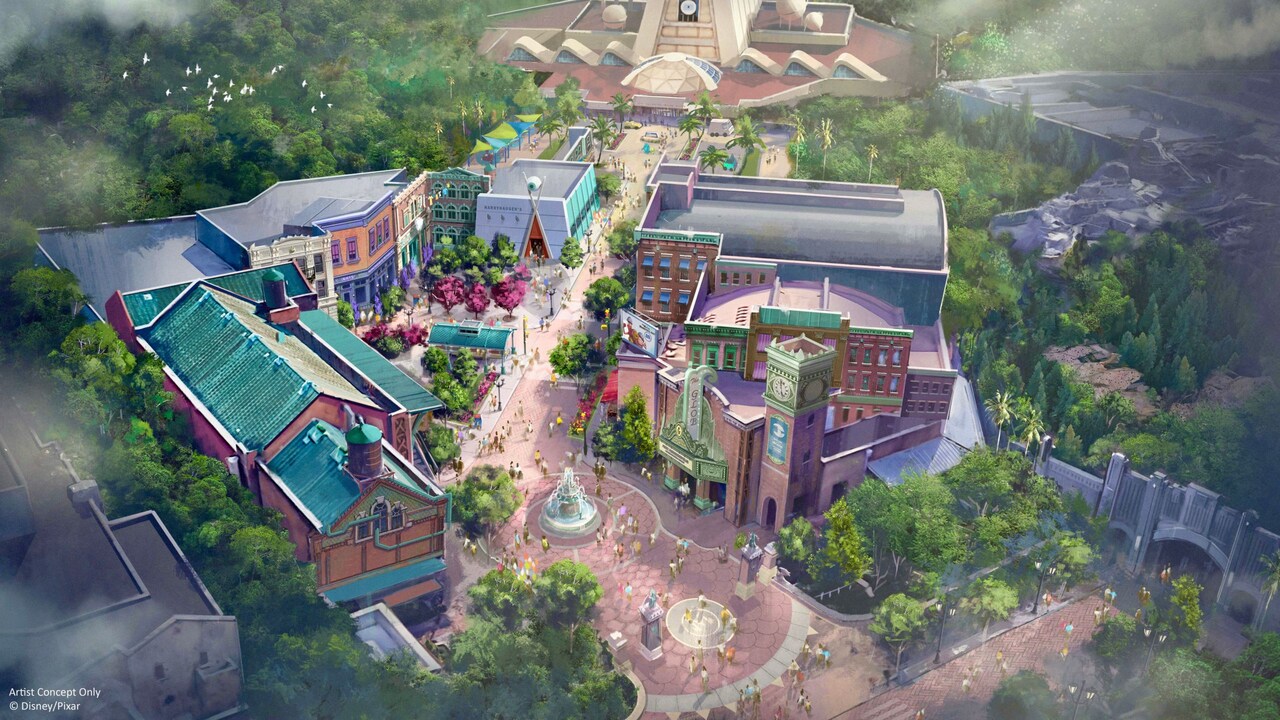 Artist’s rendering of planned Monstropolis land featuring locations from the Disney and Pixar animated film Monsters Inc
