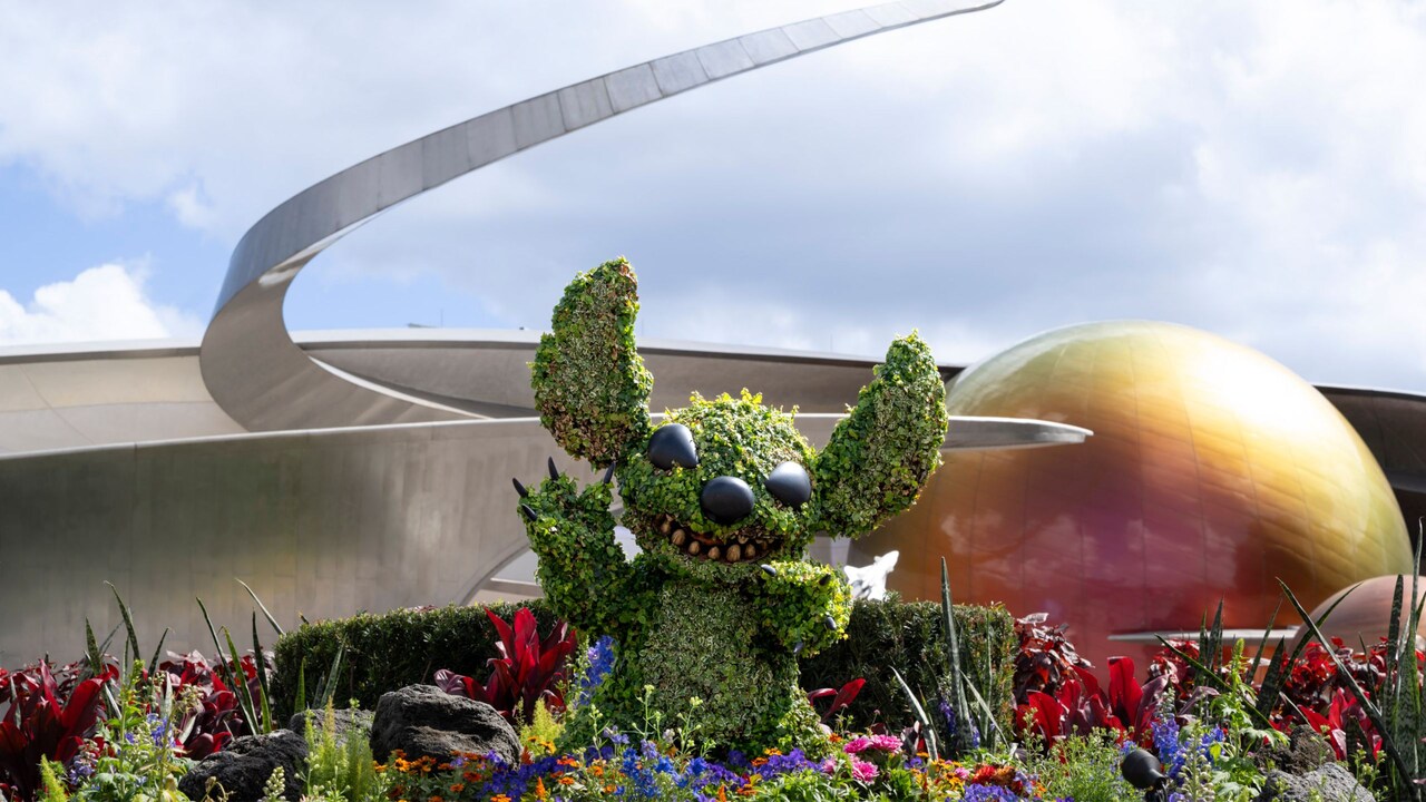 A Stitch topiary located near the Mission Space attraction at the Epcot International Flower and Garden Festival
