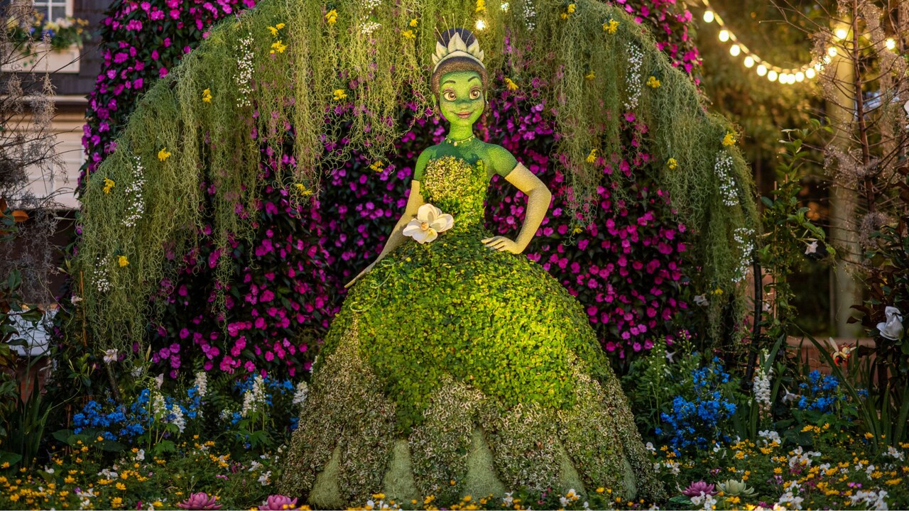 A Princess Tiana topiary at the Epcot International Flower and Garden Festival