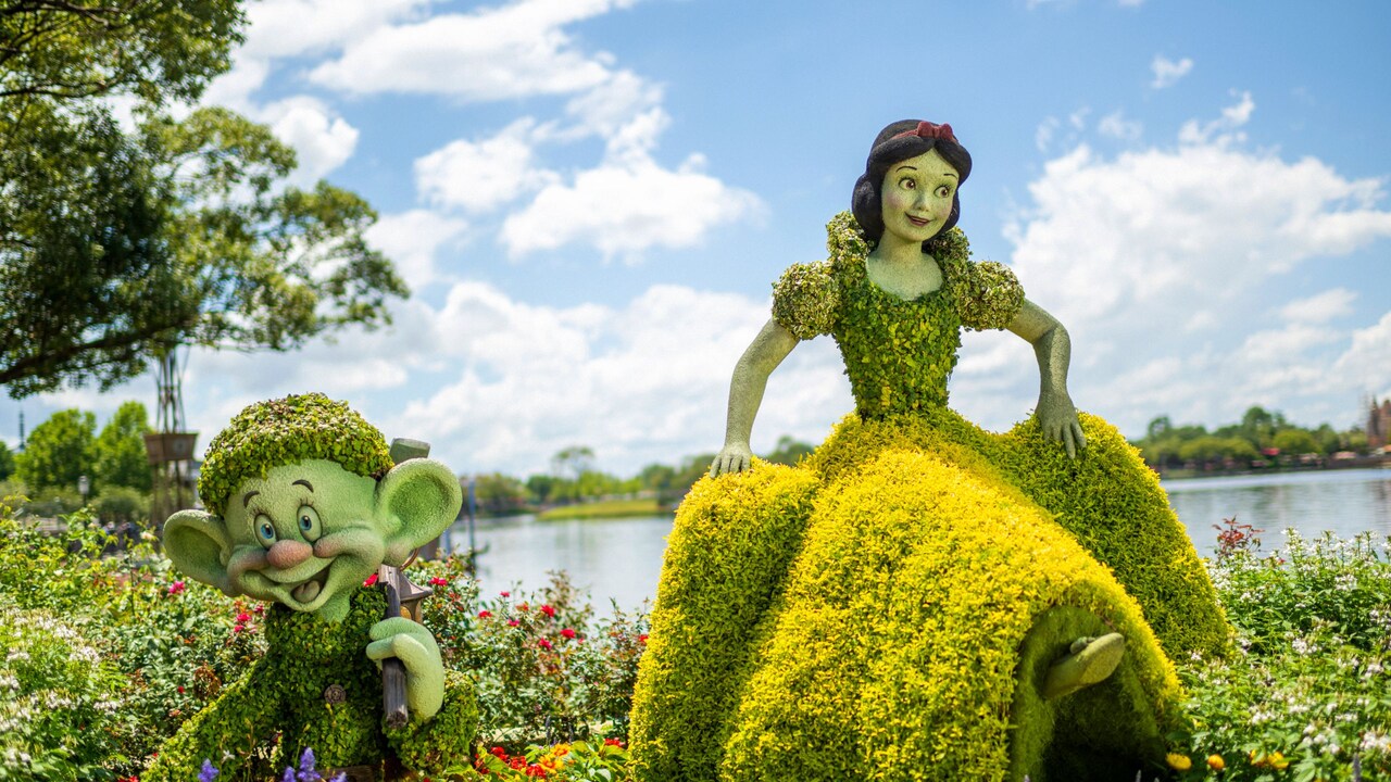 Topiaries of Dopey and Snow White at the Epcot International Flower and Garden Festival