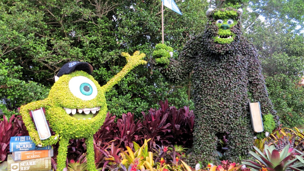 Topiaries of Mike Wazowski and Sulley at the Epcot International Flower and Garden Festival