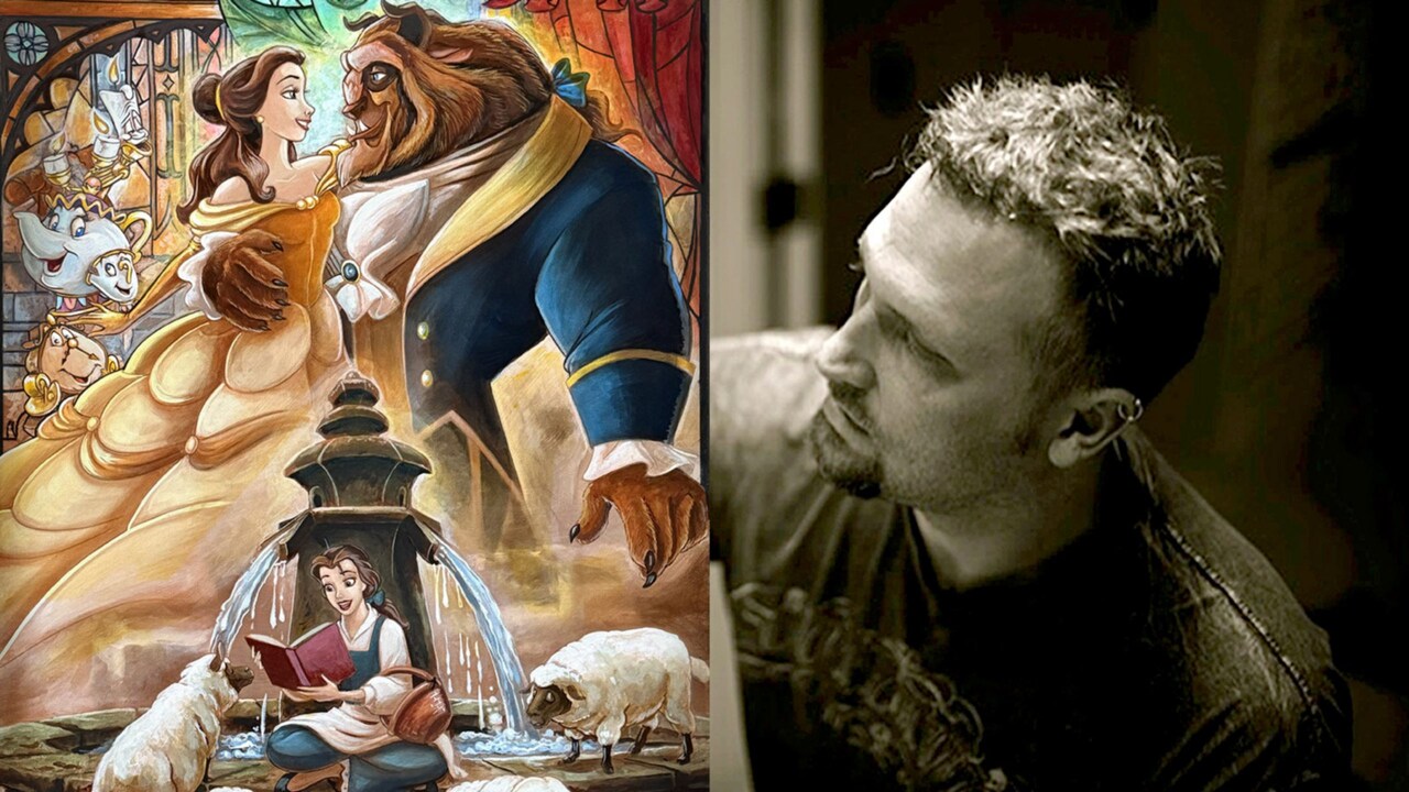 Artist Darren Wilson and his artwork featuring characters from Beauty and the Beast