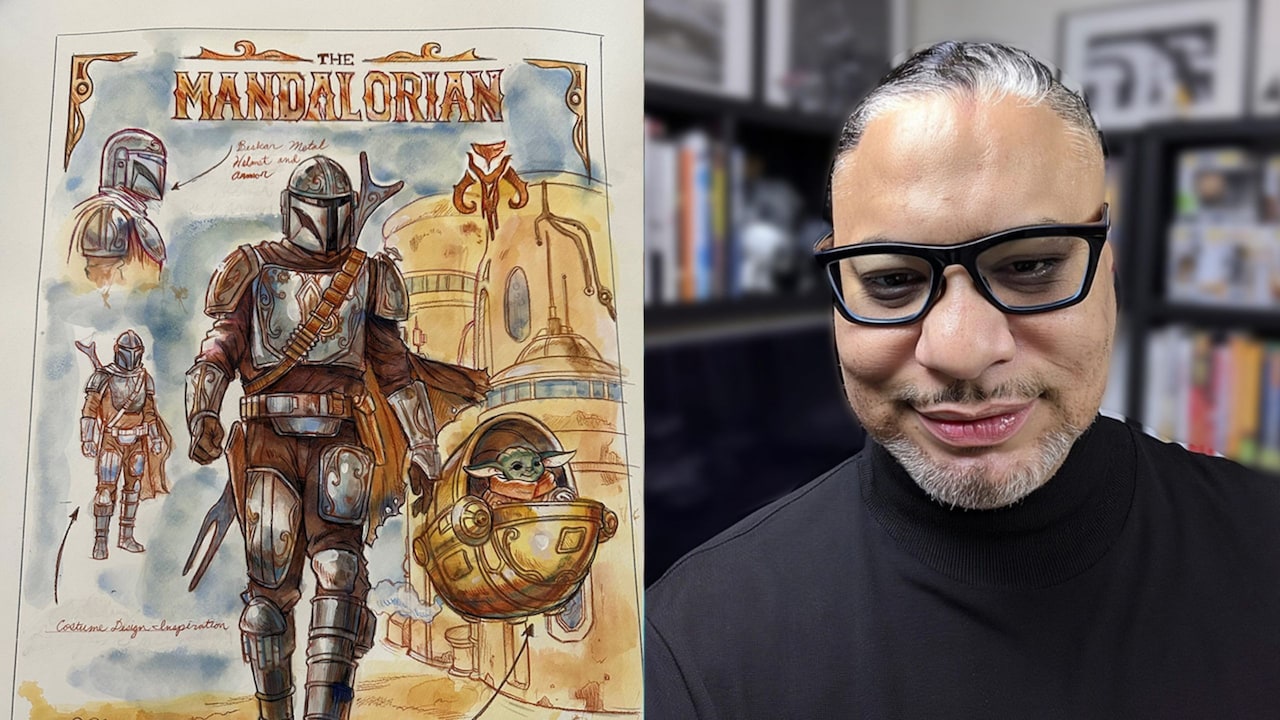Artist Mark Page and his artwork of the Mandalorian and Grogu
