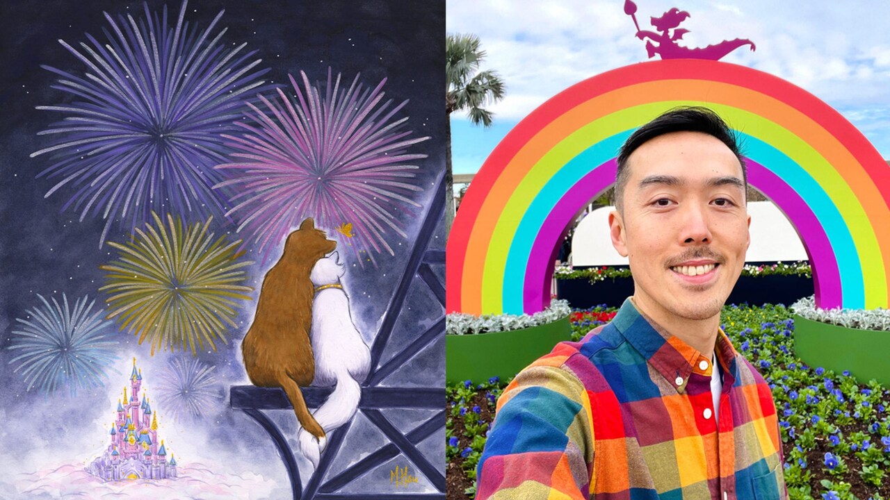 Artist Martin Hsu and his artwork of Thomas O’Malley and Duchess from The Aristocats