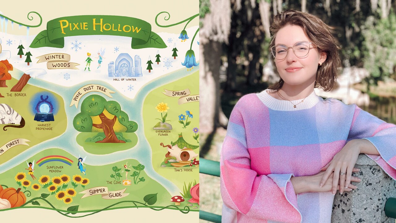 Artist Natasha Guidroz and her artwork of Pixie Hollow