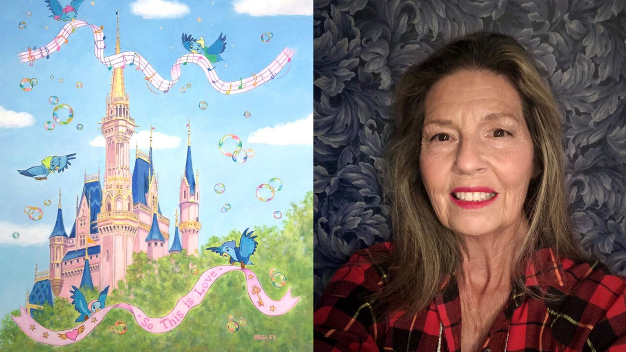 Artist Rosemary Begley and her artwork featuring Cinderella Castle