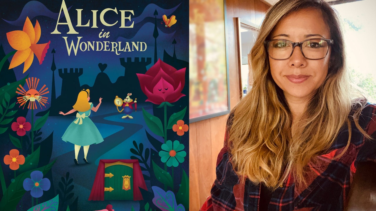 Artist Stacey Aoyama and her artwork featuring characters from Alice in Wonderland