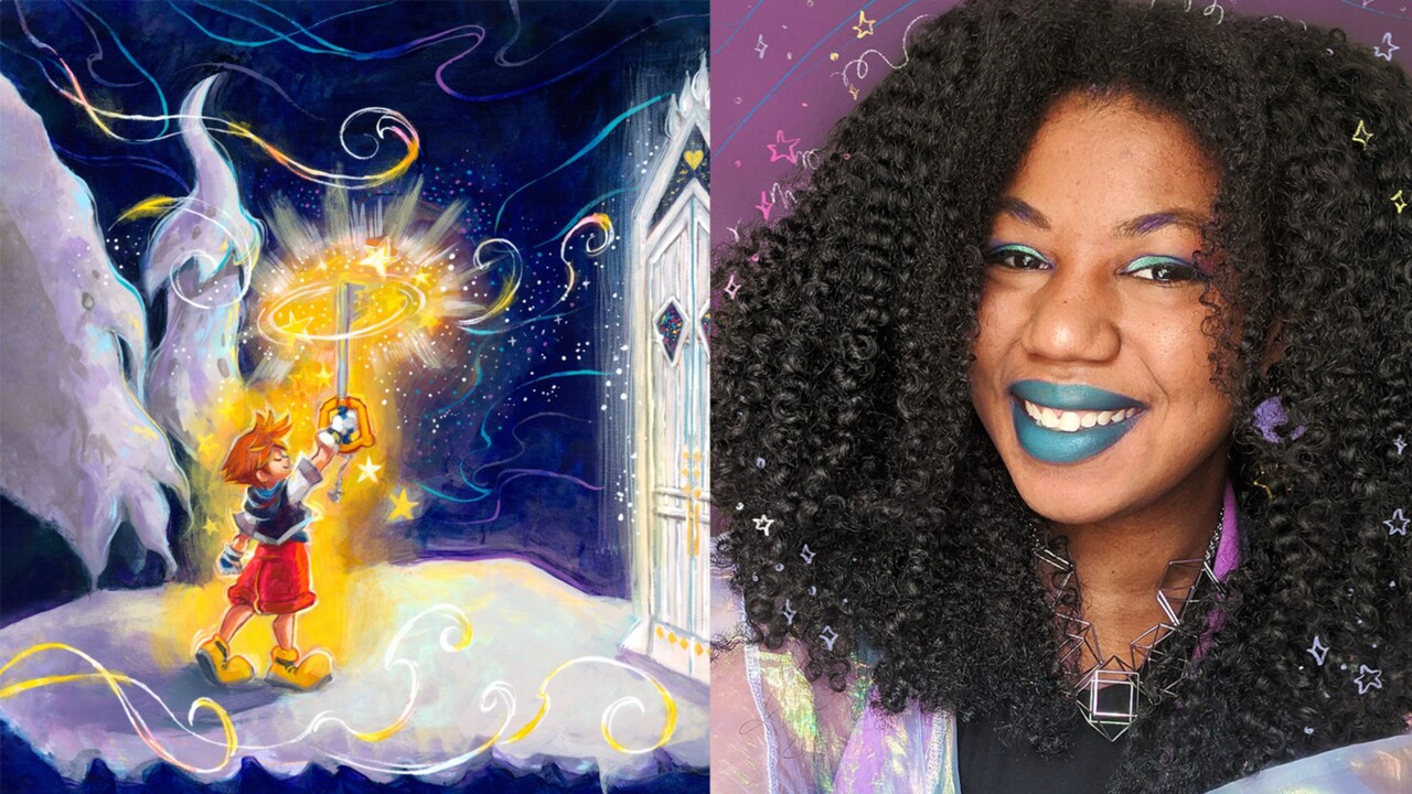 Artist Yesenia Moises and her artwork featuring Sora from Kingdom Hearts