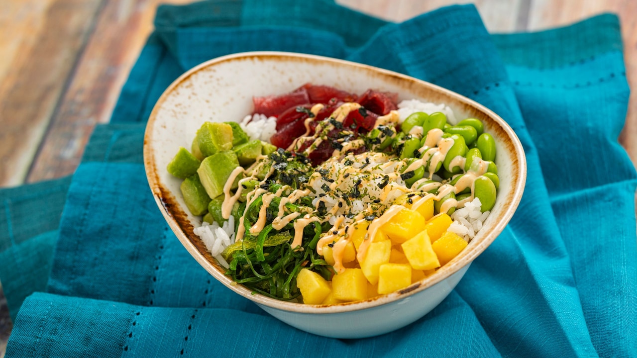 A serving of Poke Bowl from the Epcot International Flower & Garden Festival
