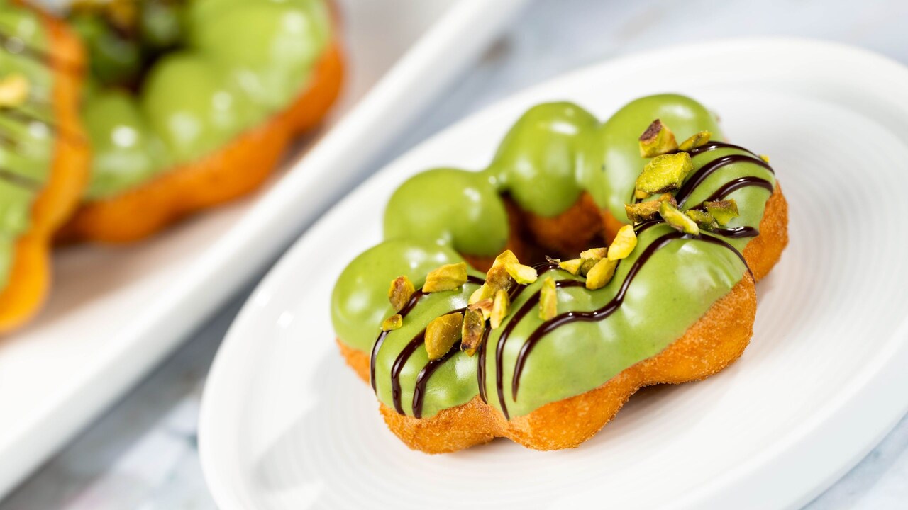 Pistachio Chocolate Mochi Donut on a plate