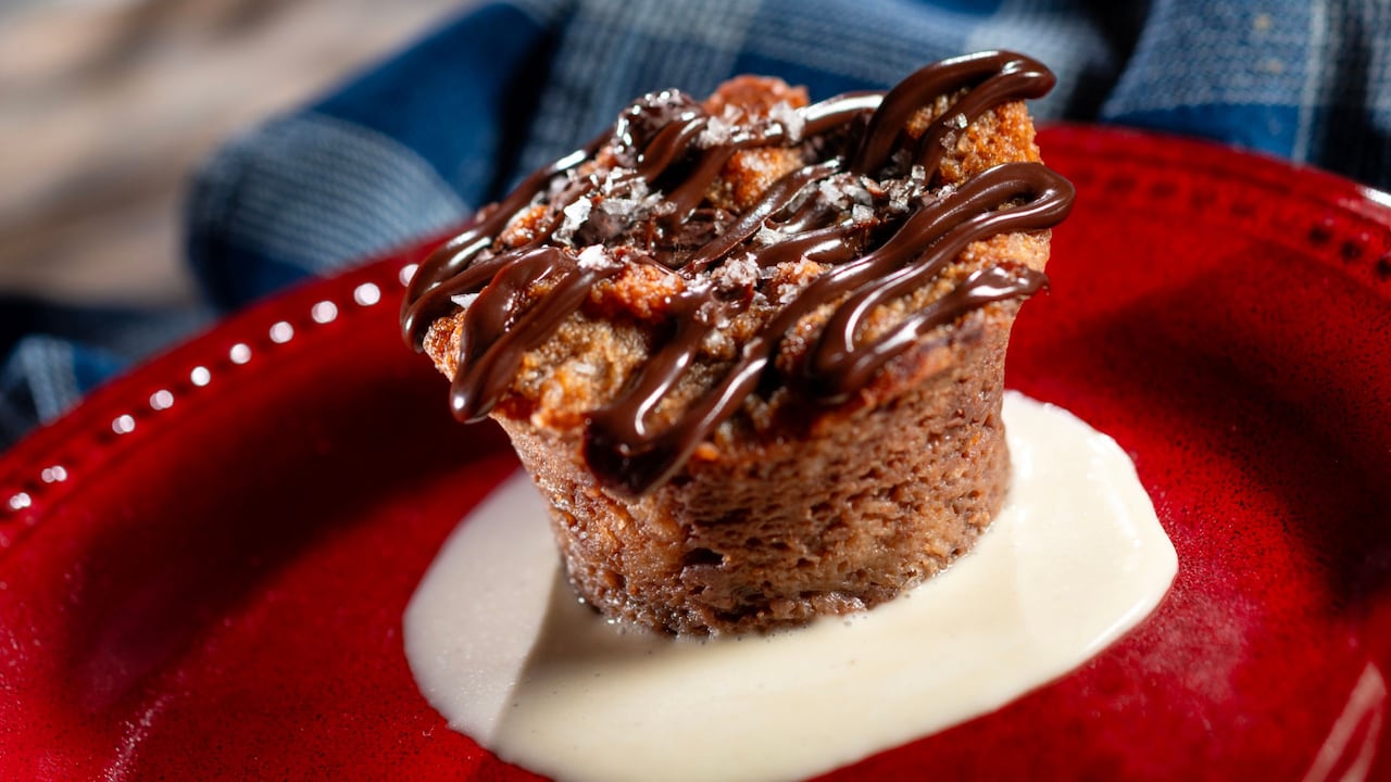 Smoked Chocolate Bread Pudding, with chocolate ganache and vanilla bean bourbon sauce