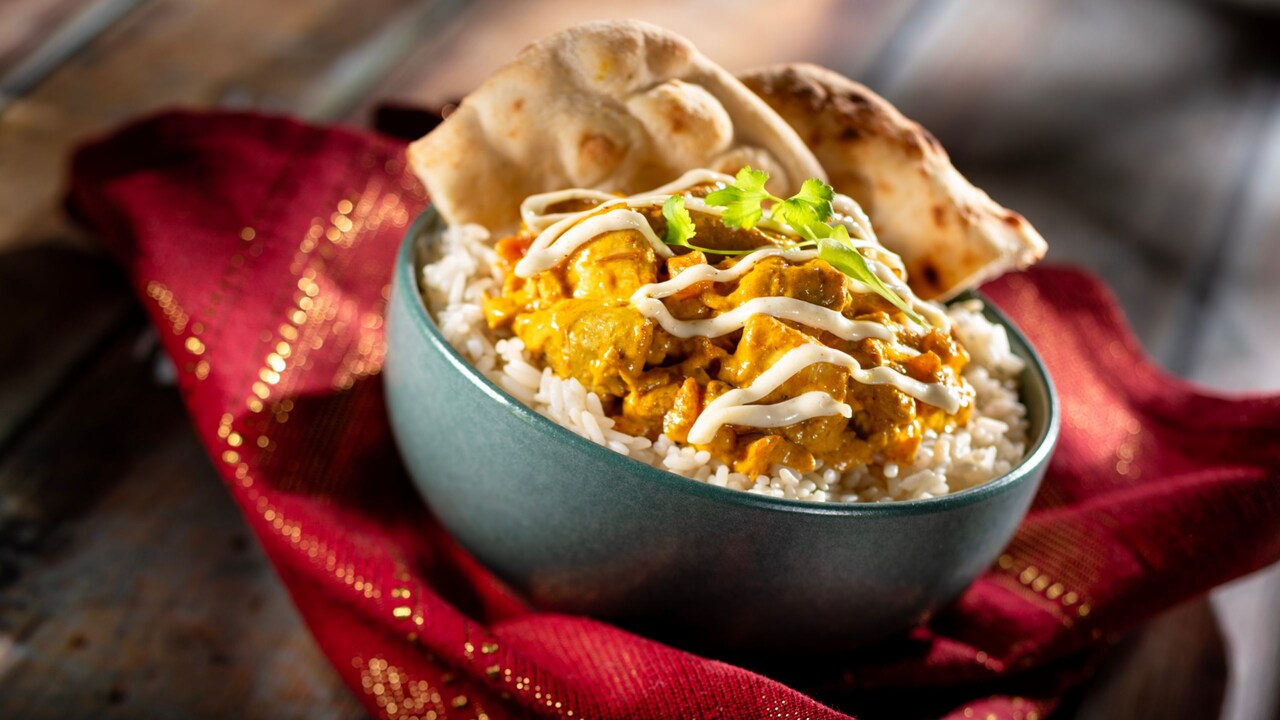 Chicken Tikka Masala, with fennel spiced yogurt and naan bread