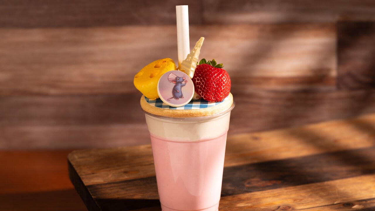 Remy Milkshake, with mini cheesecake, white chocolate Eiffel Tower, strawberry and Remy cookie
