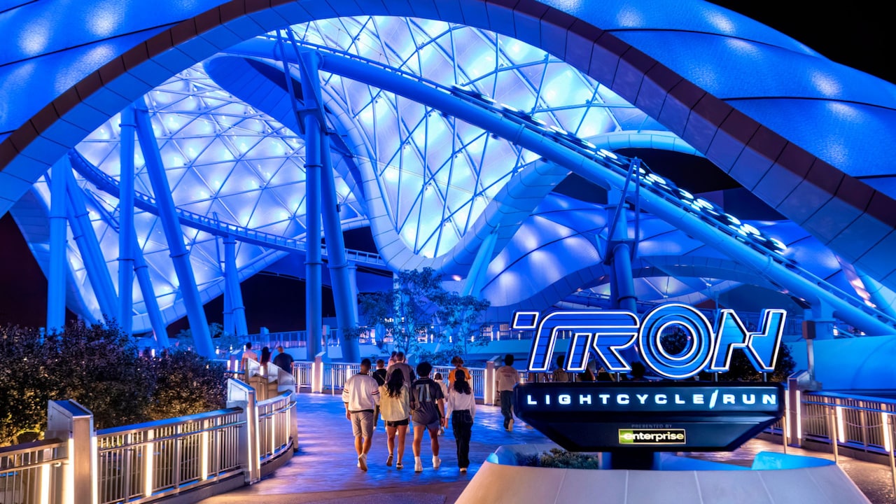 The entrance to TRON Lightcycle / Run attraction in Magic Kingdom park