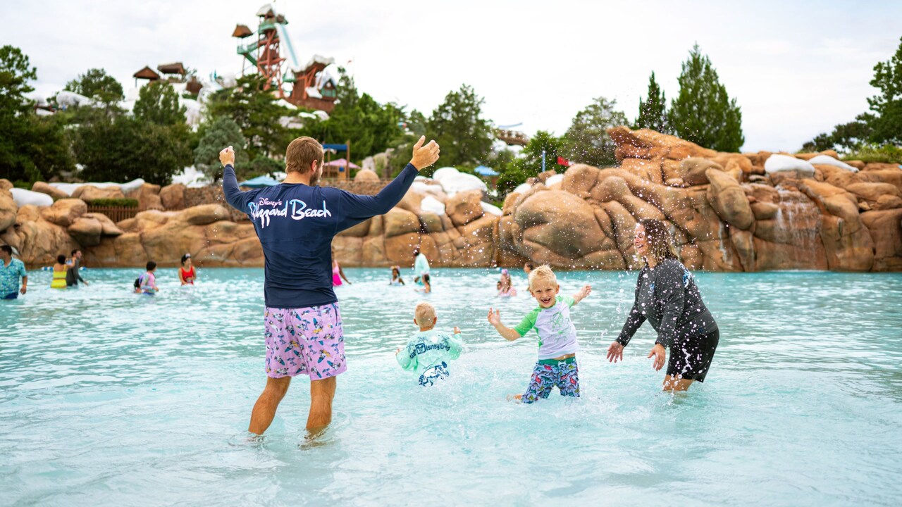 Guests playing at Melt Away Bay at Disney’s Blizzard Beach water park