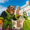 A topiary of Belle and Beast