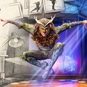 A performer leaping in a fantastical animal inspired costume on stage and the words ‘Cirque du Soleil, Disney, Drawn to Life by, See it live at Disney Springs’