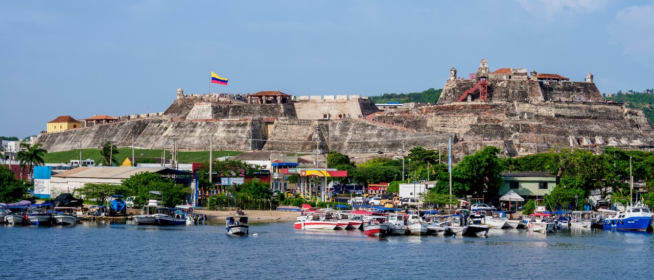 The San Felipe de Barajas fortress overlooking waterfront area in Cartagena, Colombia