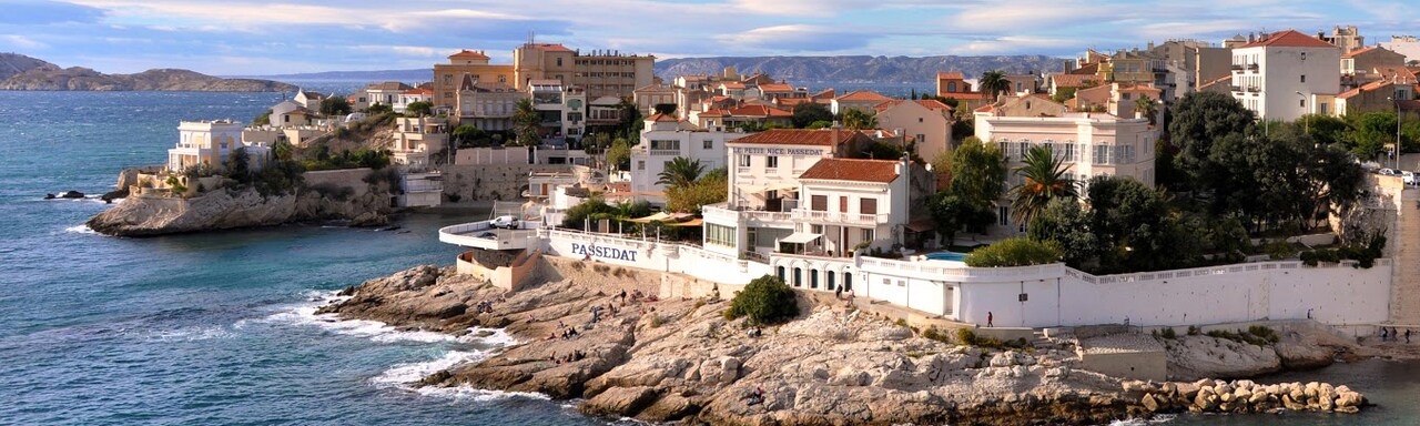 The seaside city of Marseille, France with the Président John Kennedy Bridge The seaside city of Marseille, France with the Président John Kennedy Bridge