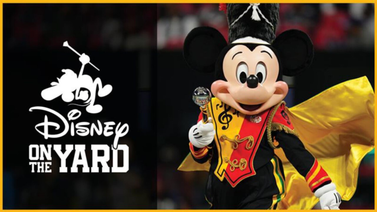 A picture of Drum Major Mickey Mouse next to a logo that reads ´Disney on the Yard´