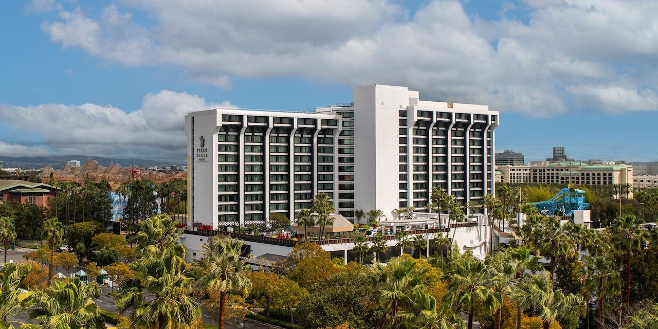 The exterior of Pixar Place Hotel at the Disneyland Resort